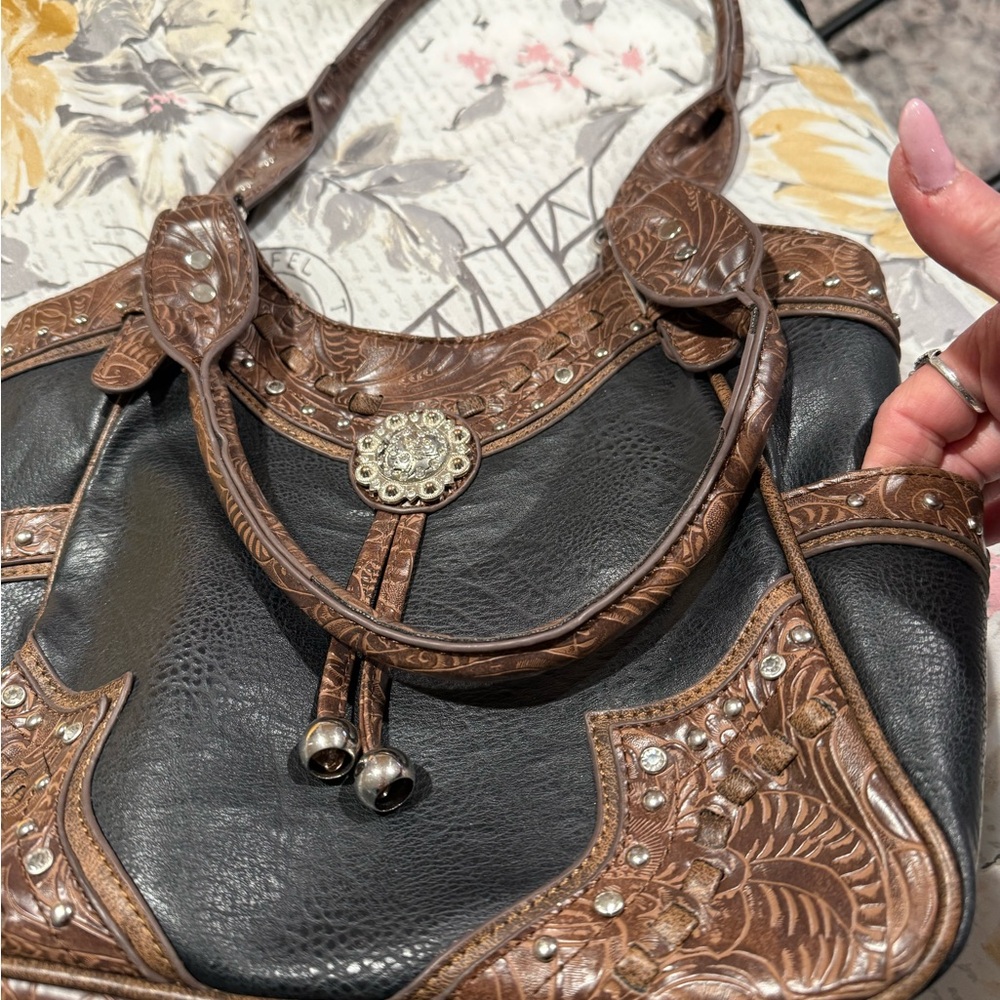 Elegant Brown and Black Leather Handbag